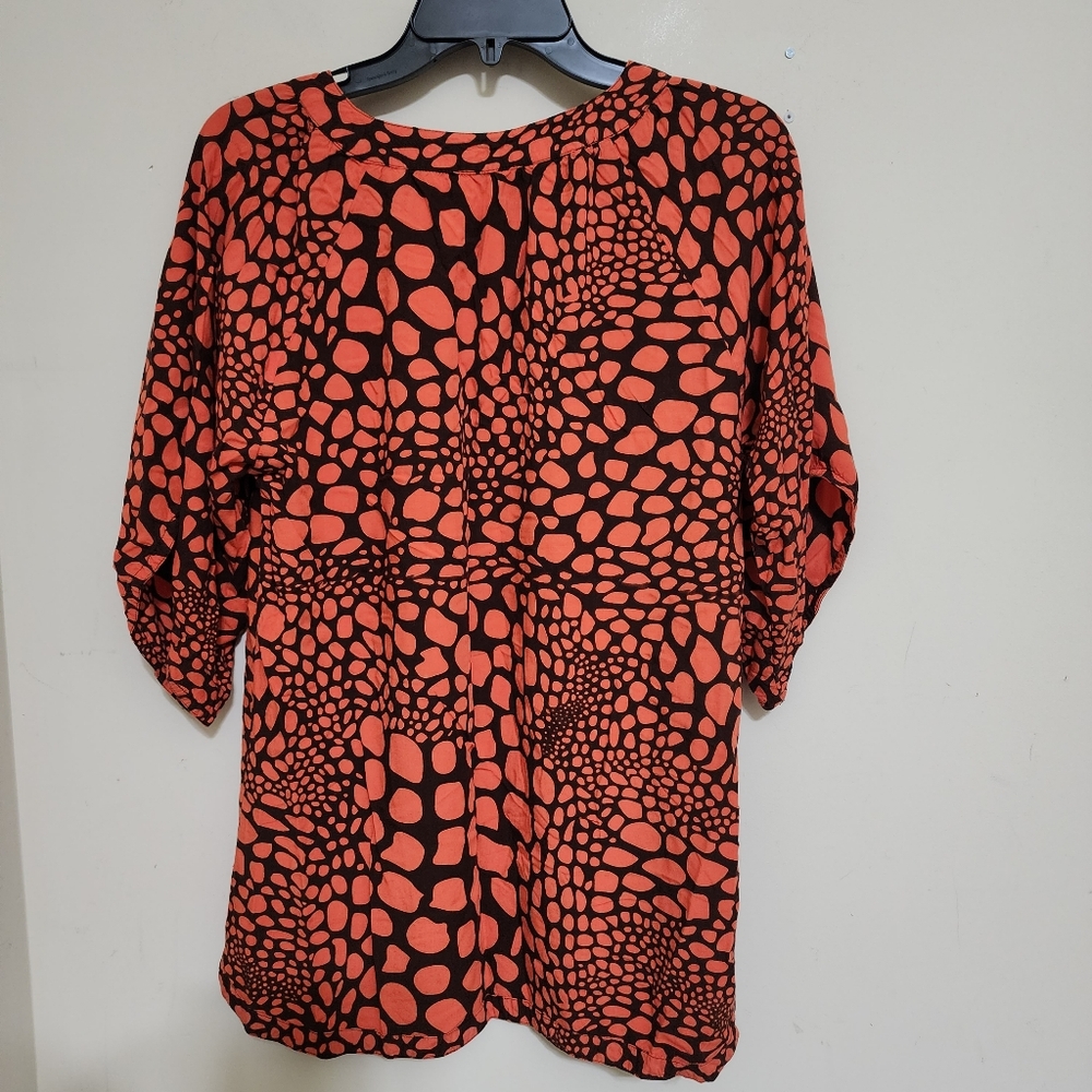 ESCAPADA size Small V Neck Soft Rayon Animal Print Casual Tunic Orange Brown - Picture 9 of 14